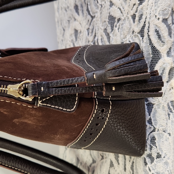 Dooney and Bourke Sued and Leather Satchel - Picture 3 of 16